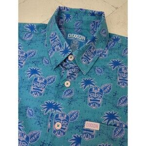 Dixxon Tiki Totem Short Sleeve Button Down Shirt Mens Large Party Shirt Teal AOP